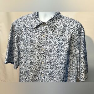 REUNION Men’s‎ cadet blue droplets design short sleeve shirt size L.
